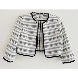 Anne Klein | Suit Separates Women White Striped 3/4 Sleeve Jacket Size 2